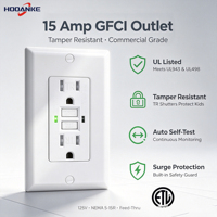 Hooanke 15 Amper GFCI Priz TR Kendi Kendine Test Edilen Aşırı Gerilim Korumalı Ticari Sınıf ETL Onaylı 125V NEMA 5-15R Çift Priz
