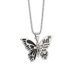 <b>Butterfly</b> Pendant Necklace Stainless Steel Pave Setting Blue Gold Tone Jewelry Gift Fashion Accessory - Product Image 2