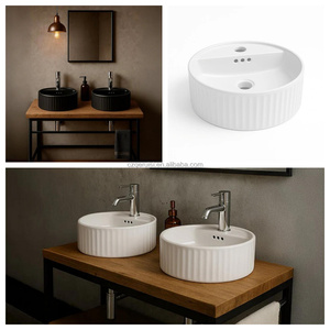 Lavabo in ceramica con motivo a onde moderne arte creativa di piccole dimensioni lavabo lavabo a mano per uso domestico - Product Image 4