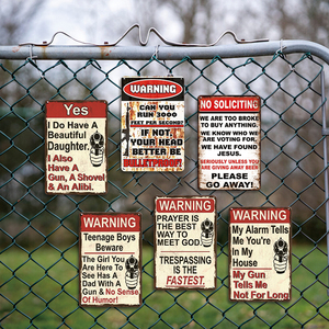 Letrero Metálico Divertido de Advertencia, No Solicitar Servicios, <span class=keywords><strong>Papá</strong></span> con Pistola, Humor, Decoración de Pared para Garaje, Bar, Cuarto de Hombre, Placa de Puerta Humorística de Seguridad - Product Image 3