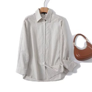 SHENZHU Women 2025 Summer New Chic Fashion <strong>Smart</strong> commuter Wind Loose Stripes <strong>Blouses</strong> Vintage Long Sleeve Female Shirts Chic Tops - Product Image 1