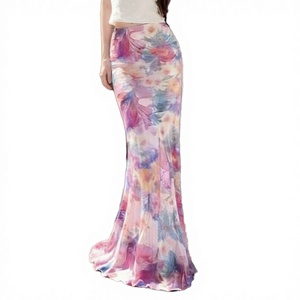 Wholesale Summer Women's Elegant Digital Print Floral Chiffon Washable Natural Waist Tiered <b>Pencil</b> <b>Maxi</b> <b>Skirt</b> Beach Party - Product Image 3