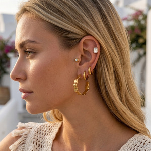 Fashion <b>Stud</b> <b>Earrings</b> Gold Plated <b>Crystal</b> Geometric Hoop Set For Gift - Product Image 3