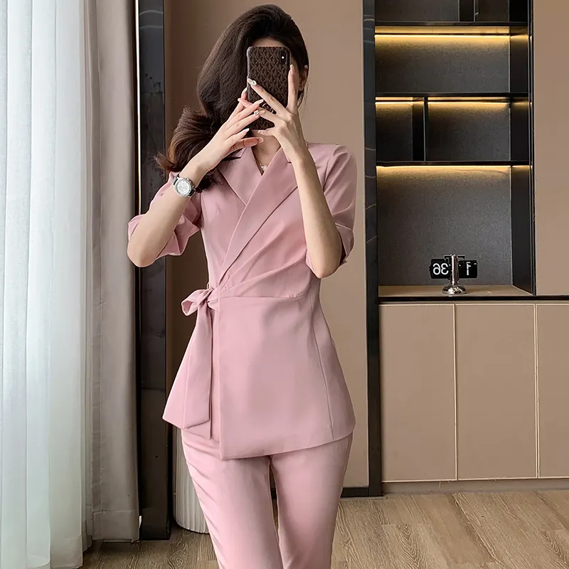 2024 Summer New White Women's Professional Work Suits Blazers Elegant Temperament Beauty Salon Jewelry Store Front Desk Work