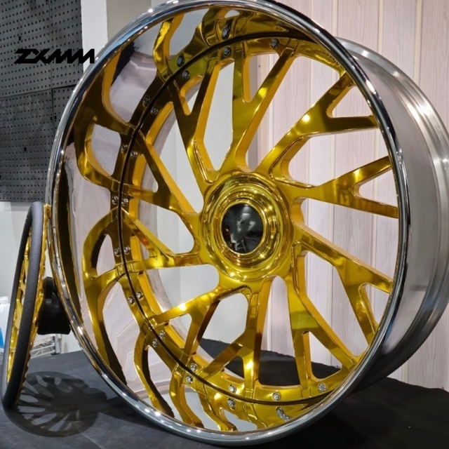 ZXMM Monoblock 2 Piece Polished Chrome Rim Deep Dish Forged Wheels 20 22 24 26 Inch 5x127 6x139.7 for Chevy impala C10