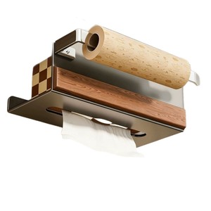 Under Cabinet Tissue Holder Wood Grain No Drill Paper Towel Dispenser Kitchen Storage Rack - Product Image 5