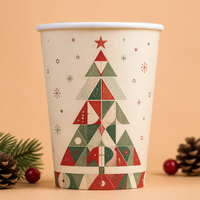 Gobelet en papier simple paroi pour Noël, imprimé personnalisé, motif chapeau de Père Noël, en papier kraft enduit de PE, jetable, pour chocolat chaud, 12 oz, fournisseur en gros