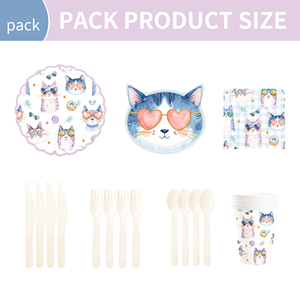 DAMAI Pet Party Tableware Set with Cats Elements Includes <b>Disposable</b> Paper Plates Napkins Cups for Cats Birthday Party - Product Image 3
