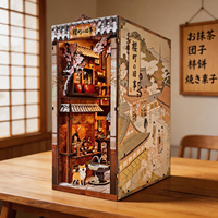 Kits DIY de niches à livres, architecture japonaise, kit de maison miniature, taverne, chalet, jouet en bois, jouets miniatures, puzzle 3D avec lumière LED, cadeau