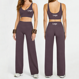 Conjunto de Yoga de 2 Piezas para Mujer, Color Sólido, Levanta Glúteos, Cintura Alta, Elástico, Secado Rápido, Ligero, Cuello Redondo, Sin Mangas - Product Image 1