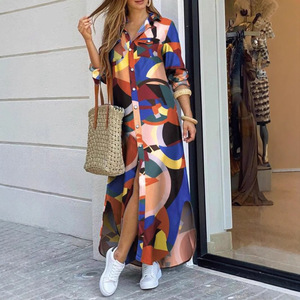 Vestido sexy de manga larga hasta el suelo para mujer con tela de gasa Nuevo estampado de estilo Europeo Americano para ropa de Club - Product Image 4