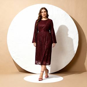 Vestido Abaya de Poliéster con Lentejuelas Bordadas, Elegante y Personalizado al por Mayor para Mujeres Musulmanas, para Ocasiones Especiales - Product Image 1