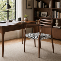 Chaise de salle à manger moderne en bois de noyer massif avec coussin en tissu rayé zèbre et dossier durable pour appartement, maison, bar, villa, hôtel