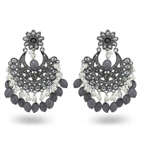 2025 nouvelle conception Vintage Style ethnique Antique argent alliage creux cristal gemme fleur perle gland indien boucles d'oreilles