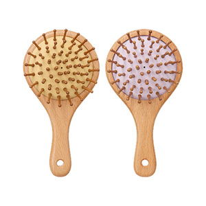 Wanmei <b>Round</b> <b>Cushion</b> Comb Wooden Scalp Massage Hair Brush Beech Material Purple And Yellow Color - Product Image 1