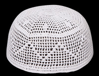 Chapeau Kufi en crochet fait main blanc, bonnet de prière musulman, bonnet ethnique pour hommes et enfants