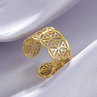 Edelstahl Hohler Blumenring Breiter Ring Geometrischer Ausschnitt Gold- oder Silberplattiert Unisex Party-Schmuck
