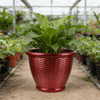 Pot Plastik Rotan Imitasi Besar, Tahan Lama, Ramah Lingkungan, dan Sistem Penyiraman Otomatis untuk Desain Lanskap Taman, Halaman, dan Penggunaan di Lantai
