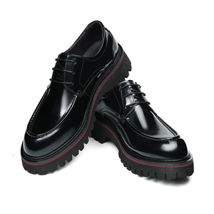 Chaussures pour hommes en cuir de vache véritable, épaisses, brillantes, style britannique, décontractées, formelles, à lacets, antidérapantes, nouvelle collection 2025 - Product Image 3