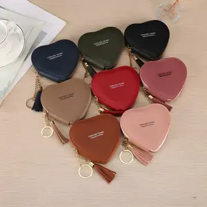 Porte-monnaie en forme de cœur pour femme, petit portefeuille en cuir avec clip porte-clés, porte-monnaie pour les courses, les rendez-vous et les voyages - Product Image 1