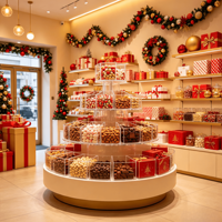 Conception d'intérieur personnalisée pour une confiserie |   Présentoir à bonbons à plusieurs niveaux en acrylique, étagères pour magasin de cadeaux, présentation complète sur le thème des fêtes