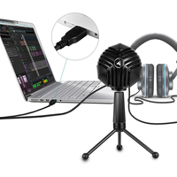 Microphone USB filaire pour ordinateur, à condensateur, anti-bruit, design léger, lumières LED, pour enregistrement vidéo et gaming, cardioïde