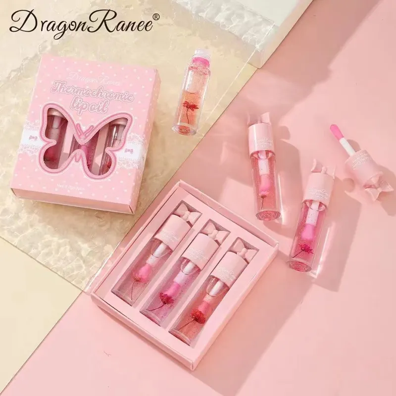 Lip gloss mini 3 warna baru 2024 grosir, lip gloss pelembab mutiara tahan lama, kosmetik merek milik sendiri