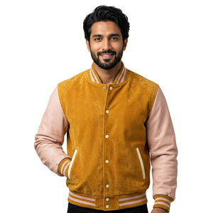 Blouson universitaire d'hiver en laine de haute qualité avec col montant, facile à porter, dernière mode, manches longues et fines, en cuir, vente en gros - Product Image 1
