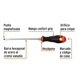 Destornillador plano BOX 6 de 3/16" x 6" con mango de agarre cómodo, TRUPER - Product Image 2