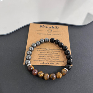 Pulsera Elástica de Piedras de Hematita, Ojo de Tigre y Obsidiana con Cuentas de Acero Inoxidable, para Hombre y Mujer, Regalos - Product Image 1