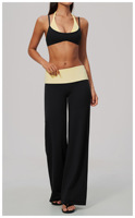 Ensemble de pantalons évasés pour femmes, style tendance, color block, sexy, col halter, haute élasticité, pour le sport, la gym, le fitness et le yoga