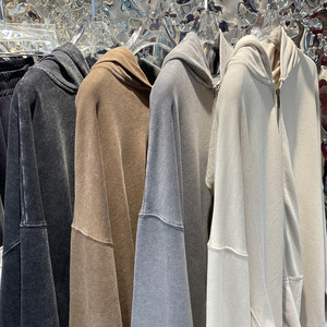 H5467 Streetwear Vente en gros Personnalisé 100% Coton Lavage Acide Sweats à Capuche Zippés Unisexe Coupe Oversize - Product Image 4