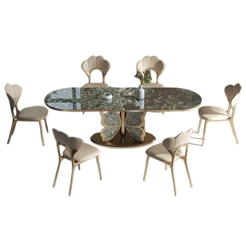 Set sala da pranzo italiana tavolo in pietra sinterizzata di lusso tavolo da pranzo con Base in acciaio inossidabile dorato e 6 8 10 sedia da pranzo per Villa