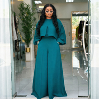 Ensemble deux pièces élégant pour femmes grandes tailles, col rond, haut court, pantalon large taille haute, confortable, pour invitées de mariage
