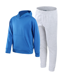 Ensemble sweat-shirt à capuche bleu avec poche et pantalon de survêtement gris en molleton unisexe, vêtements décontractés d'automne, coupe classique, coton tricoté - Product Image 1