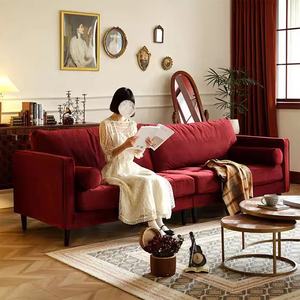 Canapé modulable en forme de I Zayshine, style rétro français, luxe, velours rouge, 3 places, salon, <span class=keywords><strong>appartement</strong></span>, villa, hôtel, sous-sol - Product Image 2