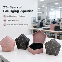 Boîte cadeau en carton noir mat en forme de pentagone, écologique, recyclable, avec motif à facettes dorées, couvercle magnétique, haut de gamme