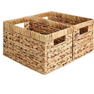 Cestas de Almacenamiento Tejidas a Mano con Asas, Cestas Rectangulares de <span class=keywords><strong>Mimbre</strong></span> de Jacinto de Agua Natural para Organización y Decoración del Hogar - Product Image 1