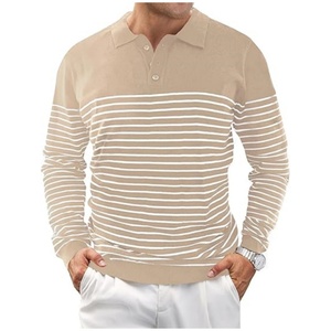 Pull en tricot pour homme à manches longues, chemise décontractée rayée, chemises de golf, 100% polyester, respirant, imprimé sportif - Product Image 1