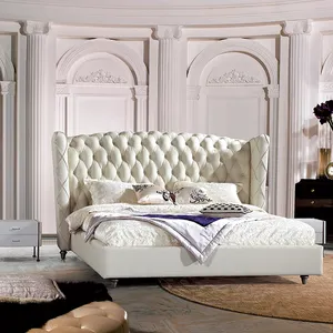 असबाबवाला मंच बिस्तर फ्रेम बटन गुच्छेदार चारपाई की अगली पीठ फर्नीचर कमरे के साथ नई डिजाइन लक्जरी लकड़ी राजा आकार बिस्तर