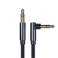 Câble audio AUX personnalisé en forme de L, 90 degrés, 3,5 mm mâle-mâle, noir, en nylon tressé, avec prise plaquée or, cordon stéréo haute fidélité