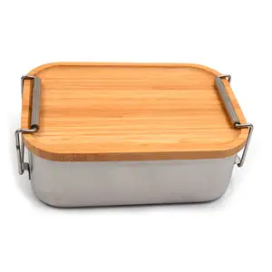 Metal Lunch Containers With Bamboo Lid Japanese Stainless Steel Bento Box For Kid Stainless Steel Snack Food Container