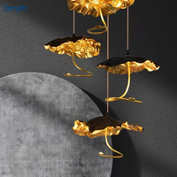 Lustre suspendu de luxe personnalisé, lampe suspendue pour escalier, allée, lustre en forme de feuille de lotus, hôtel, salon, salle d'exposition