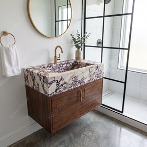 Lavabo Rettangolare in Marmo Calacatta Viola Personalizzato, <span class=keywords><strong>da</strong></span> <span class=keywords><strong>Appoggio</strong></span> o Sospeso, per <span class=keywords><strong>Bagno</strong></span> e Arredo Sala <span class=keywords><strong>da</strong></span> <span class=keywords><strong>Bagno</strong></span> - Product Image 5
