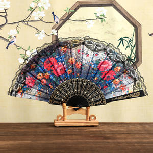 Abanico de Mano Plegable de Moda con Borde de Encaje Dorado, Estampado en Caliente, Plástico, para Regalo de Boda - Product Image 3