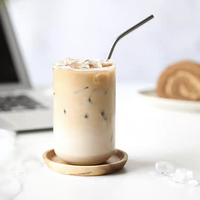 Gobelet à café en verre rond en borosilicate personnalisé avec logo, 420 ml, pas cher, avec paille, forme ronde, gobelet en verre pour café et thé