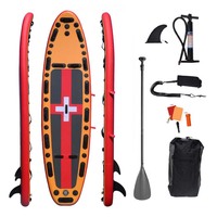 Planche de paddle gonflable de sauvetage haute visibilité orange-rouge avec kit SUP, pagaie, pompe, aileron, leash et sac