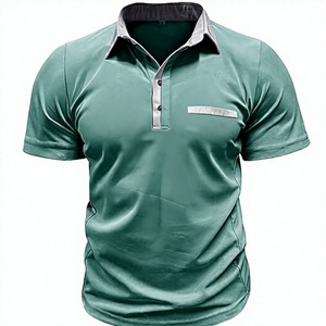 Polo en tricot uni à manches courtes pour homme avec poche, style décontracté, vert - Product Image 1