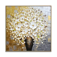 Peintures murales 3D en acrylique de fleurs blanches dorées faites à la main, art mural abstrait moderne sur toile pour la décoration de la maison