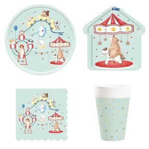 Kit de Vajilla para Fiesta de Cumpleaños Infantil DAMAI, Juego de Platos, Vasos y Servilletas con Diseño de Circo, Decoración Desechable para Cumpleaños - Product Image 1